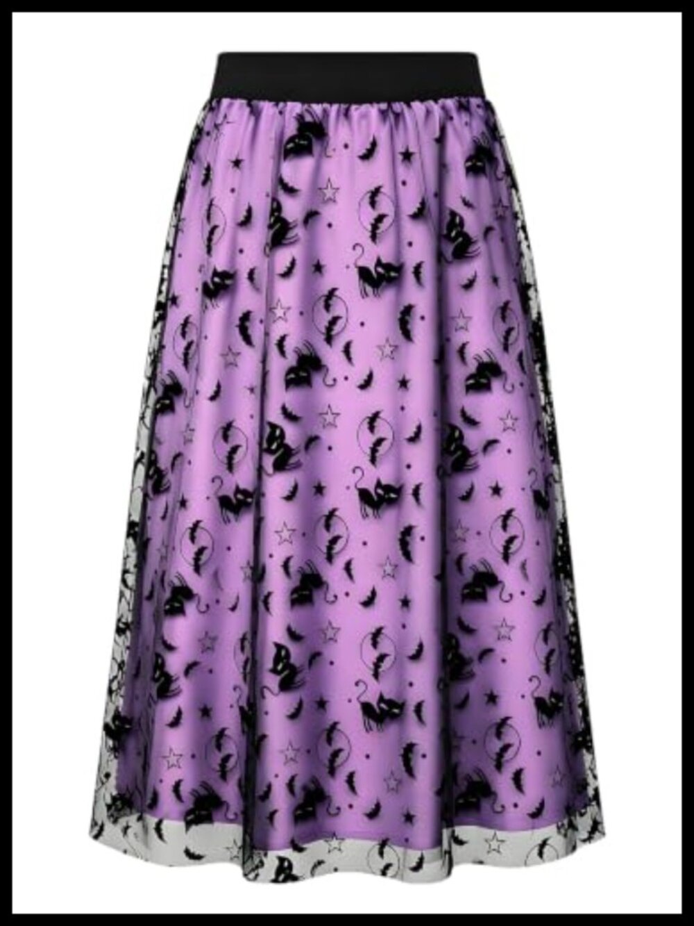 Halloween Tulle Midi Skirt Flocked Witch Costume A-Line
